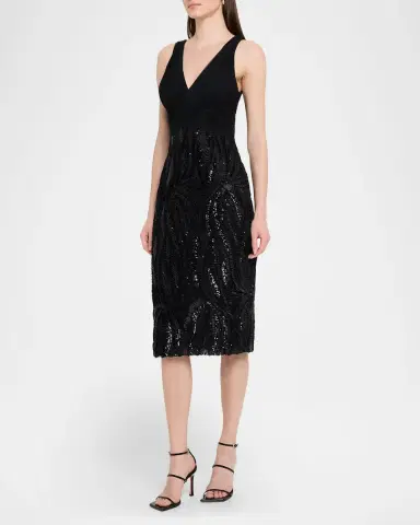 Aidan Mattox Sleeveless Sequin-Embroidered Midi Dress | Thumbnail 3 Aidan Mattox Sleeveless Sequin-Embroidered Midi Dress | Thumbnail 3