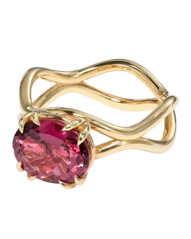 18K Yellow Gold Rose Ring with Rubellite
