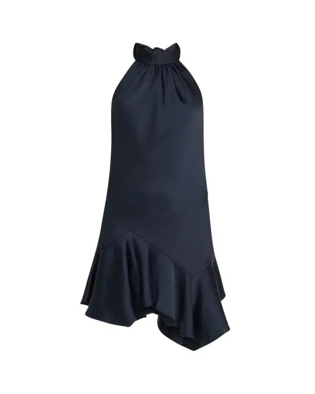 Nari Asymmetric Flounce Halter Mini Dress