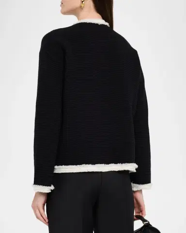 Emporio Armani Fringe-Trim Ottoman Ribbed Blazer | Thumbnail 3 Emporio Armani Fringe-Trim Ottoman Ribbed Blazer | Thumbnail 3