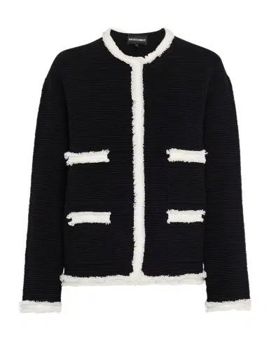 Emporio Armani Fringe-Trim Ottoman Ribbed Blazer | Thumbnail 1 Emporio Armani Fringe-Trim Ottoman Ribbed Blazer | Thumbnail 1