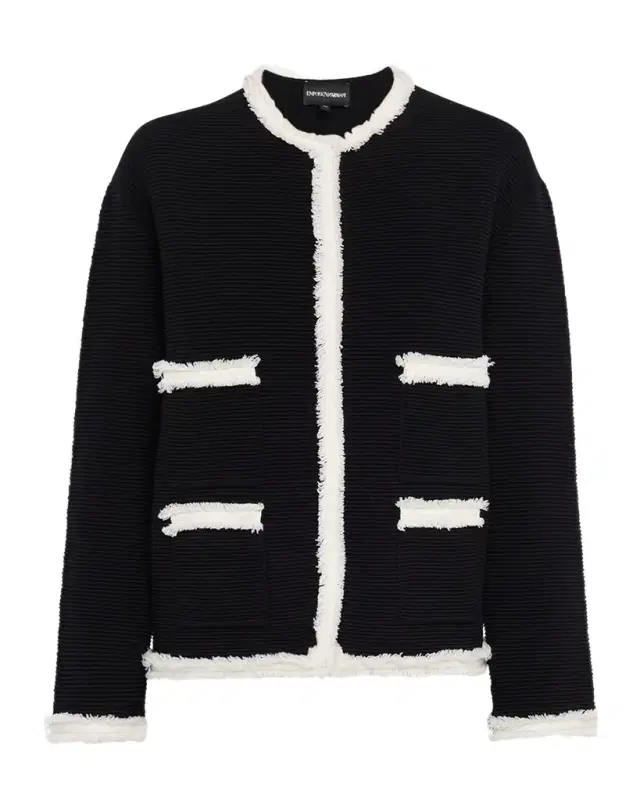 Fringe-Trim Ottoman Ribbed Blazer