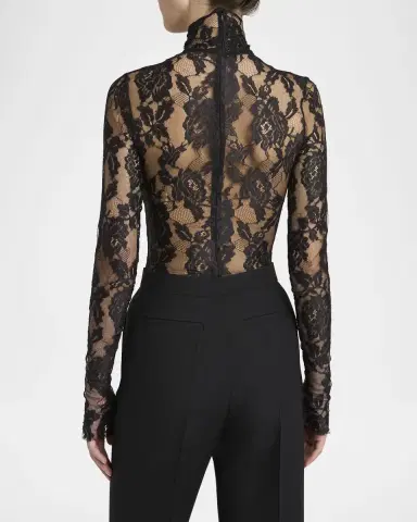 Valentino Garavani Turtleneck Long-Sleeve Lace Bodysuit | Thumbnail 3