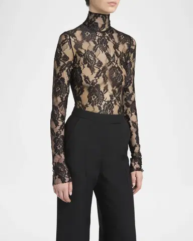 Valentino Garavani Turtleneck Long-Sleeve Lace Bodysuit | Thumbnail 4