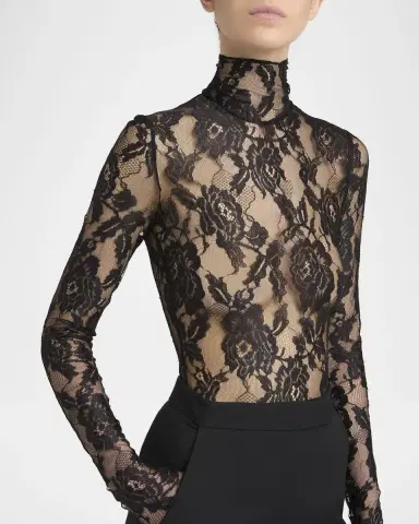 Valentino Garavani Turtleneck Long-Sleeve Lace Bodysuit | Thumbnail 5