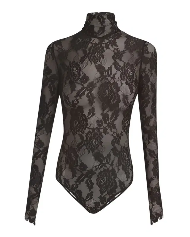 Turtleneck Long-Sleeve Lace Bodysuit