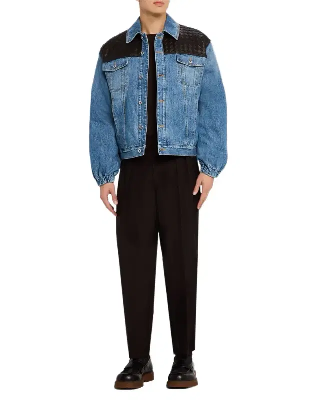 Bottega Veneta Men 's Vintage Denim Jacket w/Intrecciato Yoke
