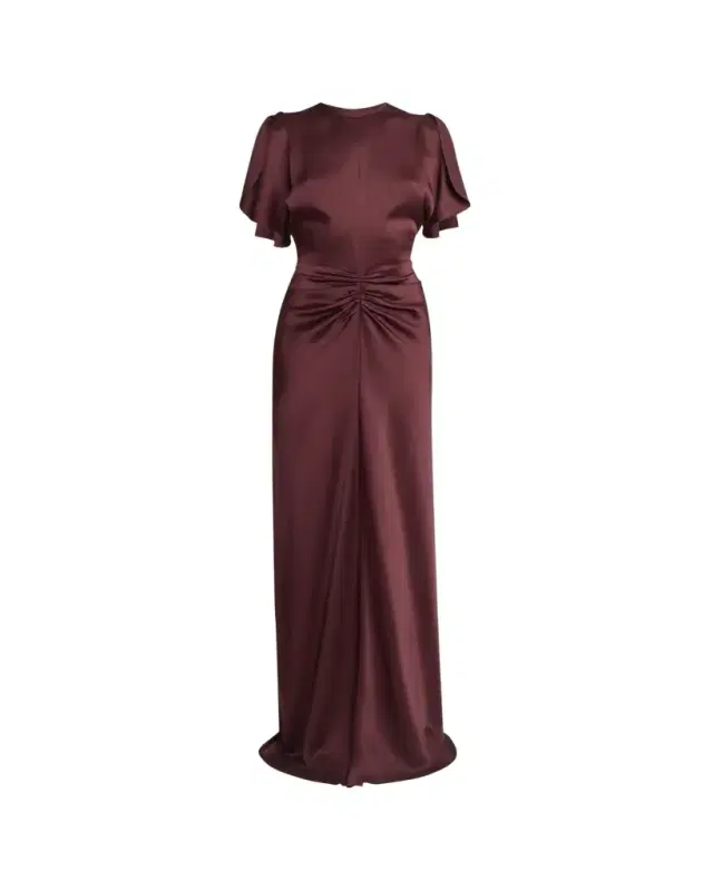 Victoria Beckham Gathered Waist Satin Maxi Dress