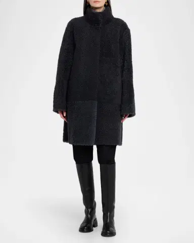 Lafayette 148 New York Stand-Collar Reversible Shearling Coat | Thumbnail 3