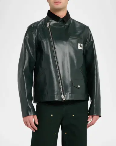 SACAI x CARHARTT WIP Men's Leather Moto Jacket | Thumbnail 3 SACAI x CARHARTT WIP Men's Leather Moto Jacket | Thumbnail 3