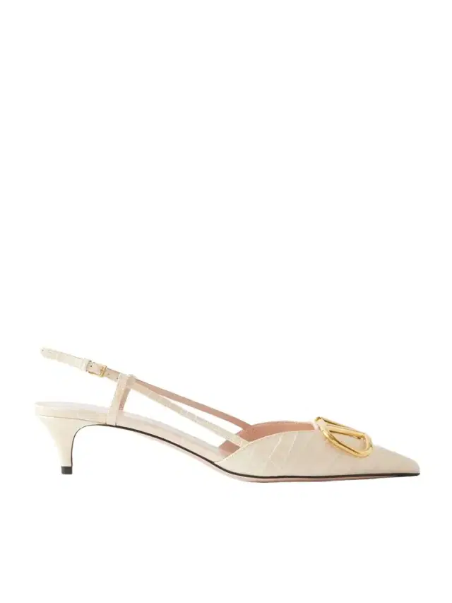 Vlogo 40 Embellished Croc-effect Leather Slingback Pumps