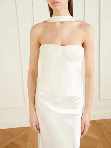Danielle Frankel Viola Gathered Draped Tulle-trimmed Wool And Silk-blend Twill Top | Thumbnail 3 Danielle Frankel Viola Gathered Draped Tulle-trimmed Wool And Silk-blend Twill Top | Thumbnail 3