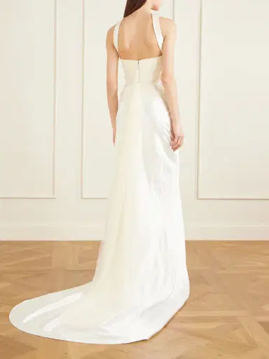 Danielle Frankel Viola Gathered Draped Tulle-trimmed Wool And Silk-blend Twill Top | Thumbnail 4 Danielle Frankel Viola Gathered Draped Tulle-trimmed Wool And Silk-blend Twill Top | Thumbnail 4