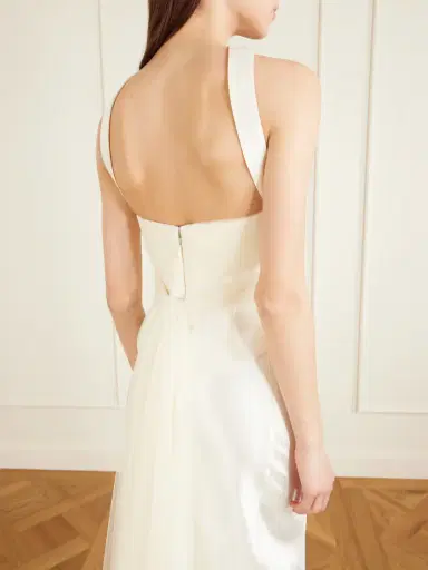 Danielle Frankel Viola Gathered Draped Tulle-trimmed Wool And Silk-blend Twill Top | Thumbnail 5 Danielle Frankel Viola Gathered Draped Tulle-trimmed Wool And Silk-blend Twill Top | Thumbnail 5