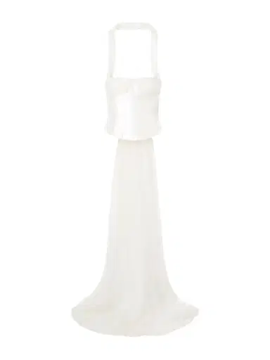 Danielle Frankel Viola Gathered Draped Tulle-trimmed Wool And Silk-blend Twill Top | Thumbnail 1 Danielle Frankel Viola Gathered Draped Tulle-trimmed Wool And Silk-blend Twill Top | Thumbnail 1