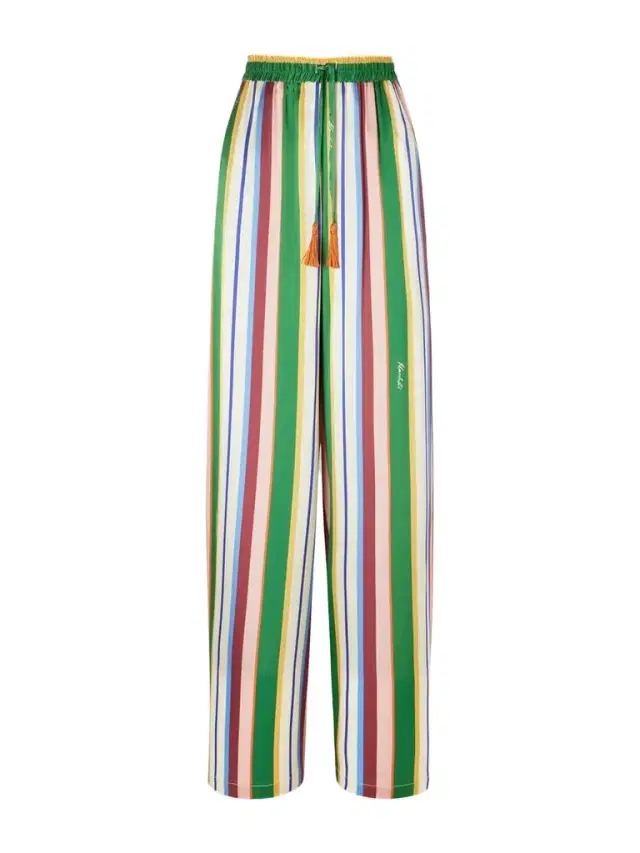 Letizia Tasseled Striped Stretch-silk Satin Wide-leg Pants