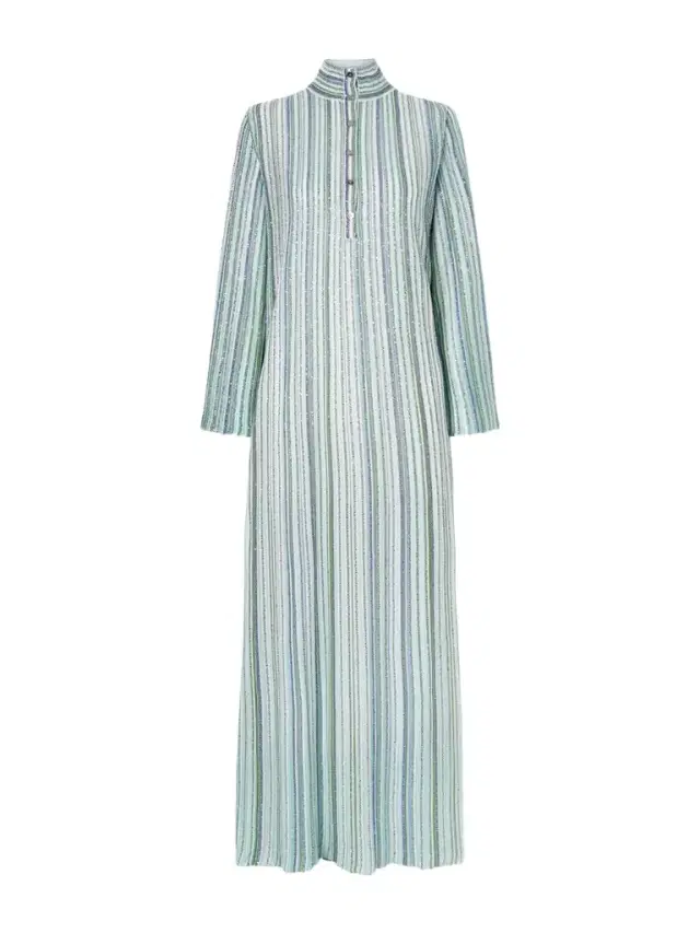 Sequin-embellished Striped Metallic Crochet-knit Turtleneck Maxi Dress