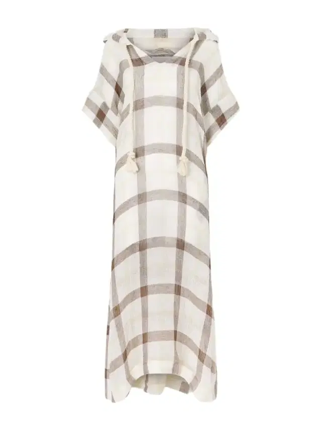 Hooded Checked Linen-blend Crepon Kaftan