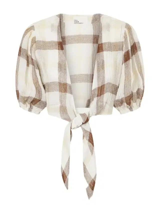 Pouf Cropped Checked Linen-blend Crepon Blouse