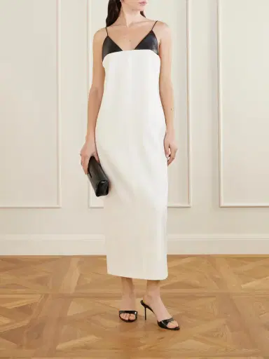 Brandon Maxwell Leather-trimmed Wool And Silk-blend Maxi Dress | Thumbnail 2 Brandon Maxwell Leather-trimmed Wool And Silk-blend Maxi Dress | Thumbnail 2