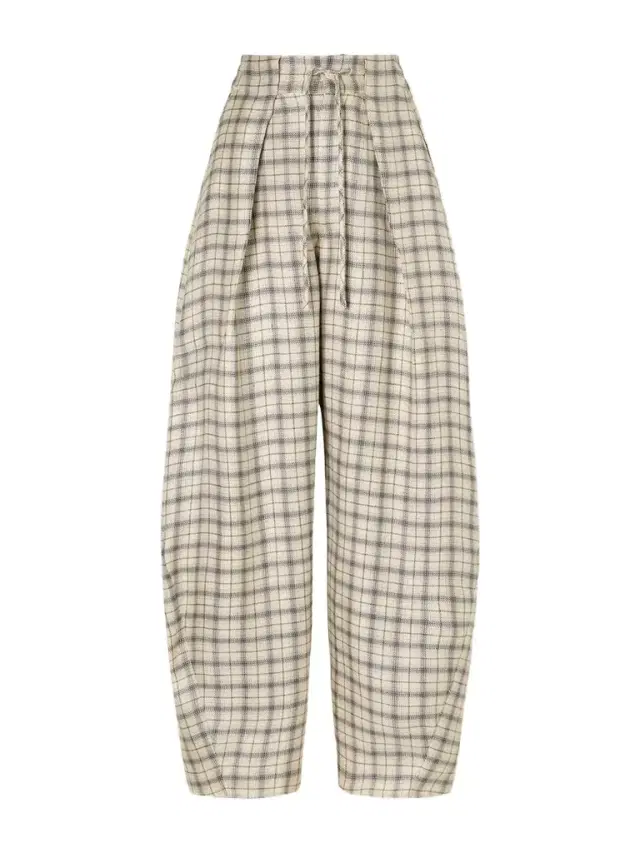 Clemence Pleated Checked Linen-blend Pants