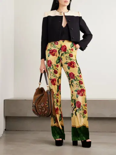 Valentino Garavani Floral Velvet-jacquard Straight-leg Pants | Thumbnail 2 Valentino Garavani Floral Velvet-jacquard Straight-leg Pants | Thumbnail 2