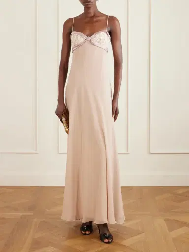 Valentino Garavani Lace- And Satin-trimmed Silk-georgette Gown | Thumbnail 2 Valentino Garavani Lace- And Satin-trimmed Silk-georgette Gown | Thumbnail 2