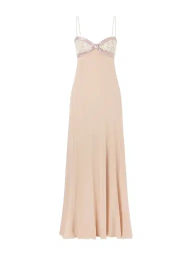 Valentino Garavani Lace- And Satin-trimmed Silk-georgette Gown | Thumbnail 1 Valentino Garavani Lace- And Satin-trimmed Silk-georgette Gown | Thumbnail 1