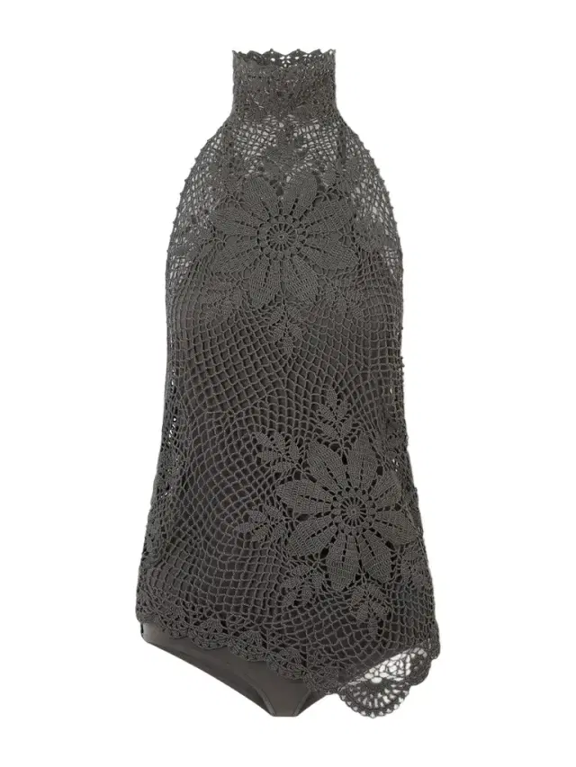 Asymmetric Crocheted Cotton Halterneck Top