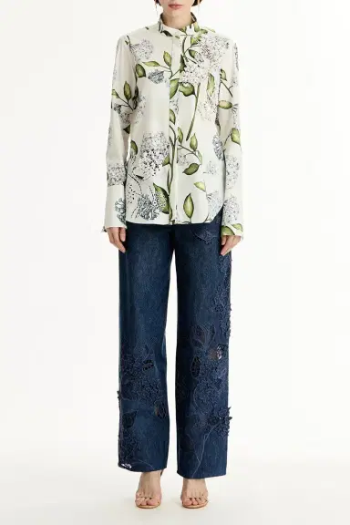 Oscar de la Renta Long Sleeve Porcelain Flower Blouse | Thumbnail 2 Oscar de la Renta Long Sleeve Porcelain Flower Blouse | Thumbnail 2
