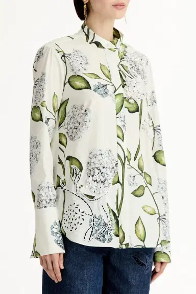 Oscar de la Renta Long Sleeve Porcelain Flower Blouse | Thumbnail 3 Oscar de la Renta Long Sleeve Porcelain Flower Blouse | Thumbnail 3