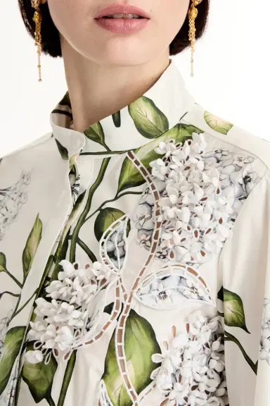 Oscar de la Renta Long Sleeve Porcelain Flower Blouse | Thumbnail 5 Oscar de la Renta Long Sleeve Porcelain Flower Blouse | Thumbnail 5