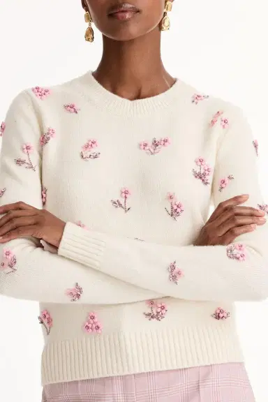 Oscar de la Renta Multi Color Sequin Cluster Embroidered Pullover | Thumbnail 3 Oscar de la Renta Multi Color Sequin Cluster Embroidered Pullover | Thumbnail 3