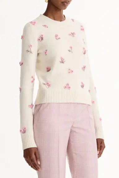 Oscar de la Renta Multi Color Sequin Cluster Embroidered Pullover | Thumbnail 4 Oscar de la Renta Multi Color Sequin Cluster Embroidered Pullover | Thumbnail 4