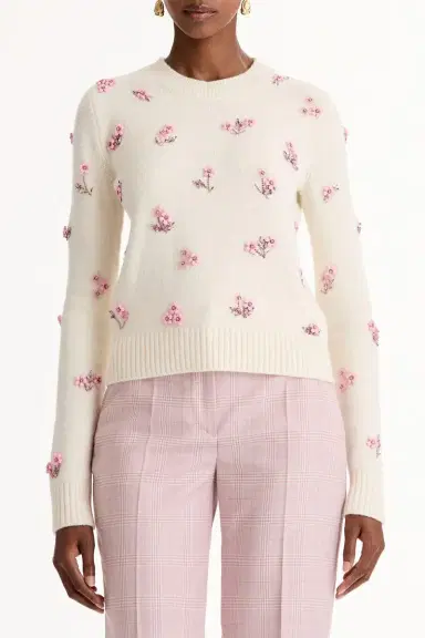 Oscar de la Renta Multi Color Sequin Cluster Embroidered Pullover | Thumbnail 5 Oscar de la Renta Multi Color Sequin Cluster Embroidered Pullover | Thumbnail 5