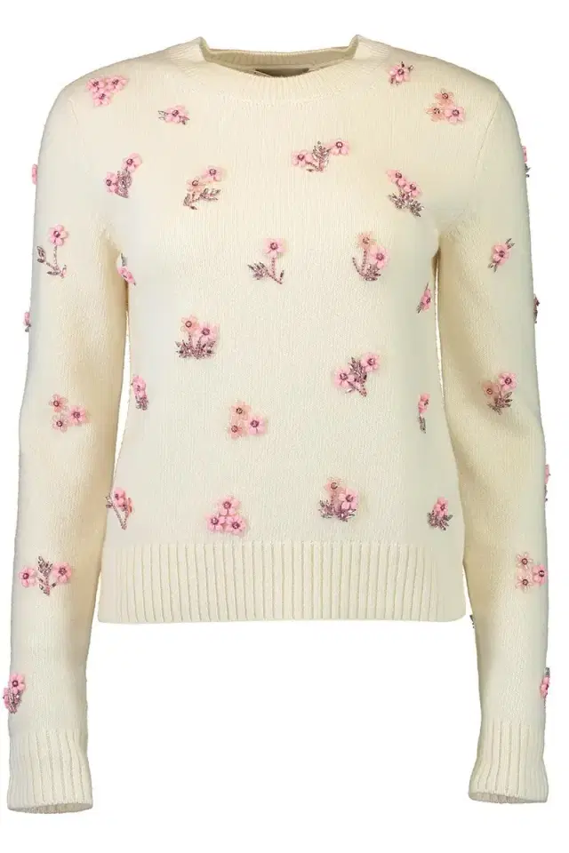 Oscar de la Renta Multi Color Sequin Cluster Embroidered Pullover