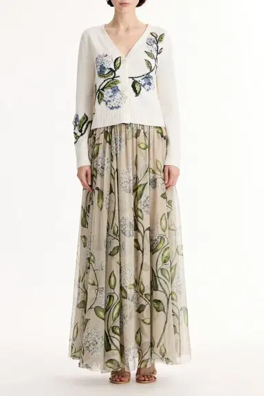 Oscar de la Renta Porcelain Flower V Neck Cardigan | Thumbnail 2