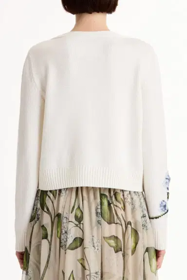 Oscar de la Renta Porcelain Flower V Neck Cardigan | Thumbnail 6