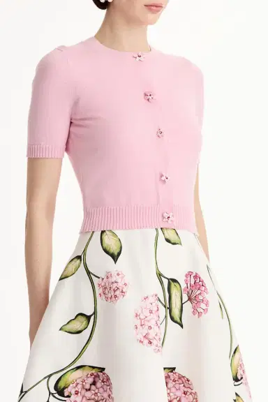Oscar de la Renta Short Sleeve Cardigan - Pink | Thumbnail 2