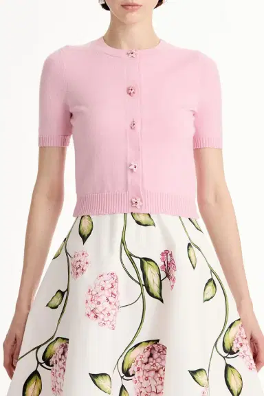 Oscar de la Renta Short Sleeve Cardigan - Pink | Thumbnail 3