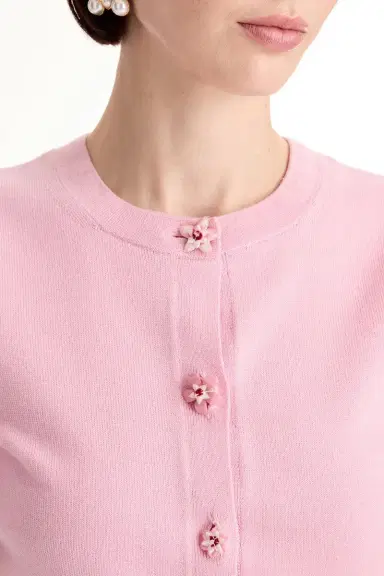 Oscar de la Renta Short Sleeve Cardigan - Pink | Thumbnail 4