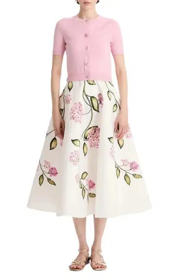Oscar de la Renta Short Sleeve Cardigan - Pink | Thumbnail 1