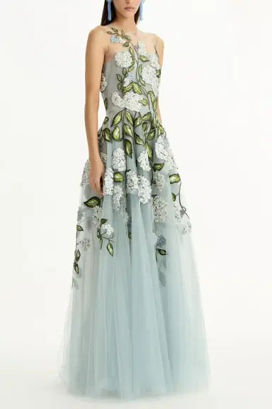 Oscar de la Renta Sleeveless Porcelain Flower Gown | Thumbnail 2