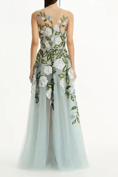 Oscar de la Renta Sleeveless Porcelain Flower Gown | Thumbnail 4