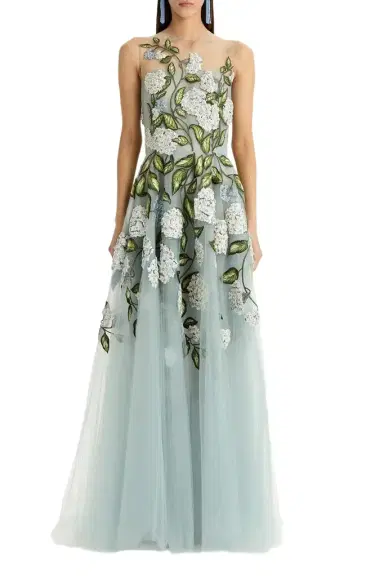Oscar de la Renta Sleeveless Porcelain Flower Gown | Thumbnail 1