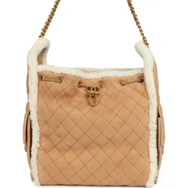 Chanel Chanel Medium 25 Hobo Bag Beige Suede and White Shearling Antique Gold Hardware | Thumbnail 2 Chanel Chanel Medium 25 Hobo Bag Beige Suede and White Shearling Antique Gold Hardware | Thumbnail 2