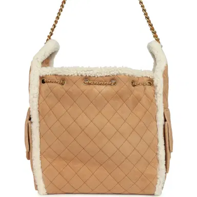 Chanel Chanel Medium 25 Hobo Bag Beige Suede and White Shearling Antique Gold Hardware | Thumbnail 6 Chanel Chanel Medium 25 Hobo Bag Beige Suede and White Shearling Antique Gold Hardware | Thumbnail 6