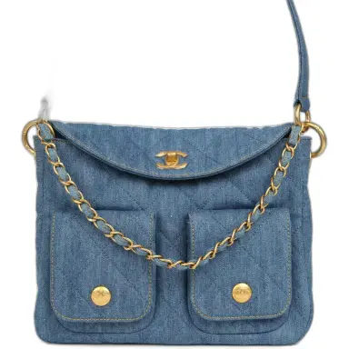 Chanel Chanel Small Supple Twins Hobo Bag Light Blue Denim Brushed Gold Hardware | Thumbnail 1 Chanel Chanel Small Supple Twins Hobo Bag Light Blue Denim Brushed Gold Hardware | Thumbnail 1