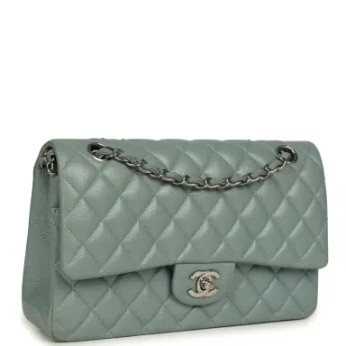 Chanel Pre-owned Chanel Medium Classic Double Flap Bag Blue Shiny Caviar Silver Hardware | Thumbnail 2 Chanel Pre-owned Chanel Medium Classic Double Flap Bag Blue Shiny Caviar Silver Hardware | Thumbnail 2