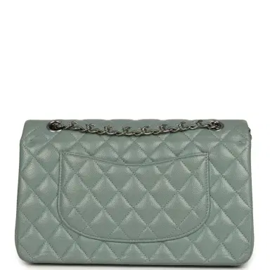 Chanel Pre-owned Chanel Medium Classic Double Flap Bag Blue Shiny Caviar Silver Hardware | Thumbnail 5 Chanel Pre-owned Chanel Medium Classic Double Flap Bag Blue Shiny Caviar Silver Hardware | Thumbnail 5
